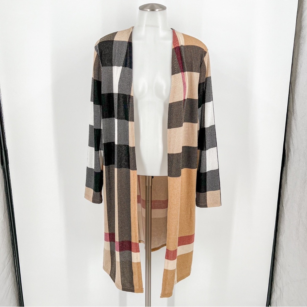 Lime n Chili tan/black knee length cardigan